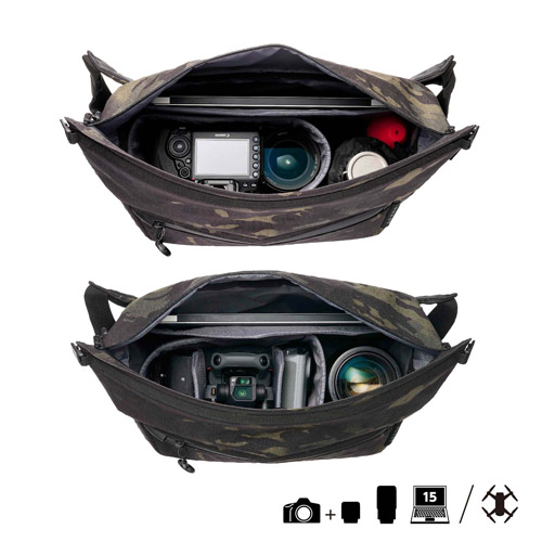 LUXXe（ラグゼ） フィールド ロールトップショルダーバッグ 18 カメラバッグ ブラックカモ