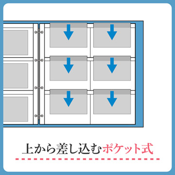 写真の出し入れが簡単な、上から差し込むポケット式アルバム。