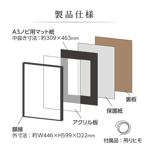 製品仕様 アルミ額縁 HFA-03 A3ノビサイズ